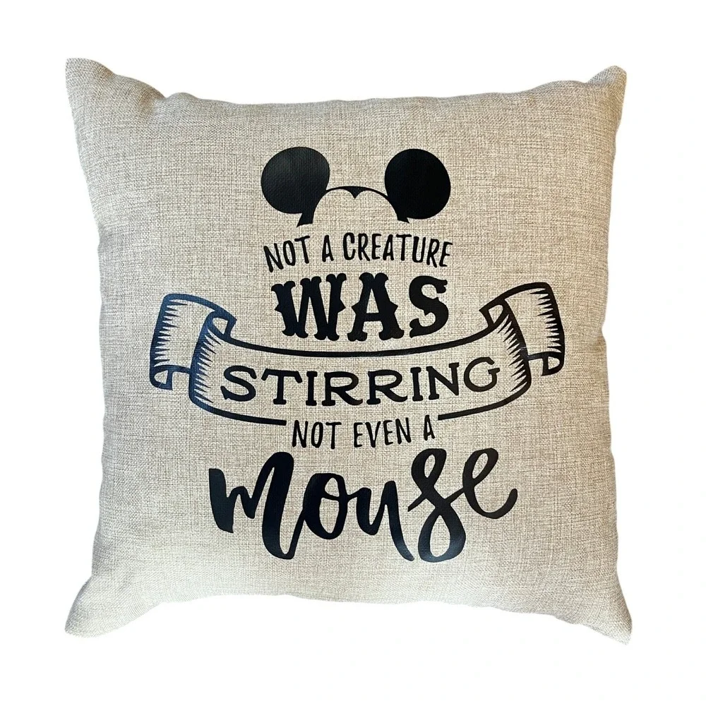 Disney Mickey Mouse Christmas Throw Pillow Not Even A Mouse Beige Linen 18x18